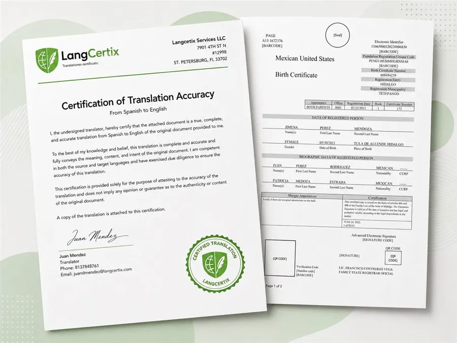 Ejemplo de certificación de traducción para USCIS